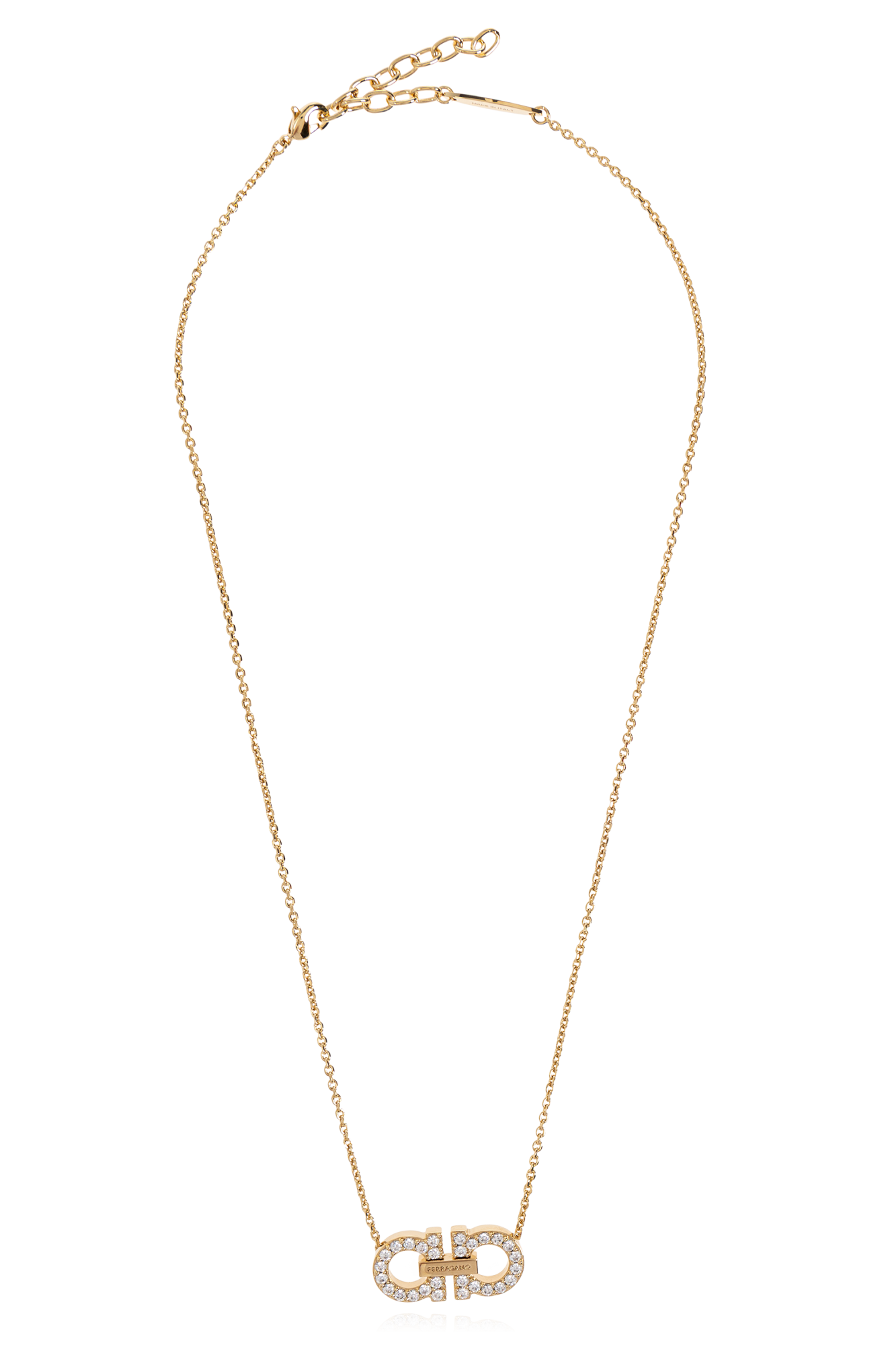 Gold Necklace with a pendant encrusted with shimmering